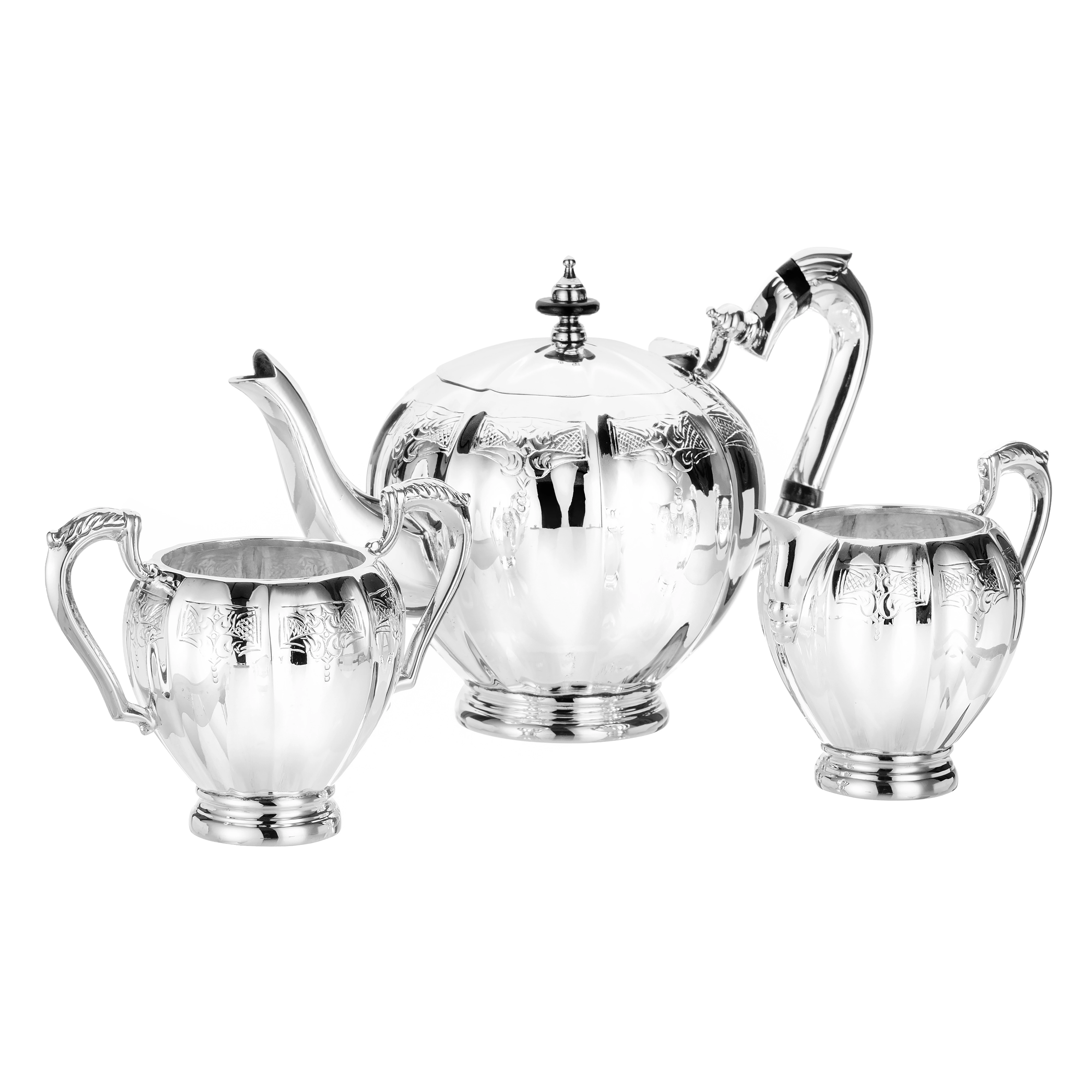Silver Paul La Marine Design TEa/ Coffee set with wodden Handle. milk & Sugar pot with silver handle