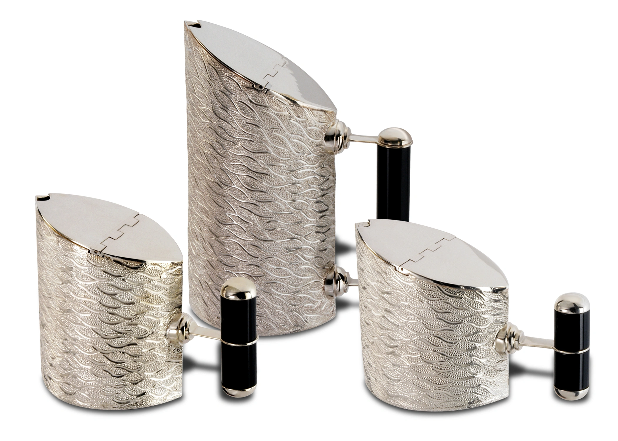 Silver Ocean Design Tea Set with srone handle. Milk & Sugar pot with silver stone handle.